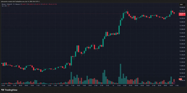 Биткоин закрепился выше $74 000 Биткоин закрепился выше $74 000