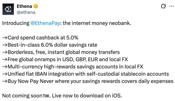 Ethena запускает приложение для платежей в USDe и предлагает вознаграждение до 6%